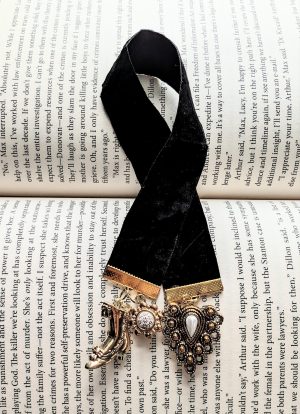 Black Velvet Cameo Victorian Ribbon Bookmark