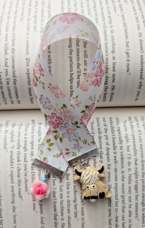 Cutesy Highland Cow Ribbon Bookmark