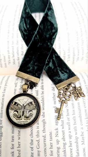 Green Velvet Butterfly Ribbon Bookmark